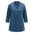 thumbnail image 3 of Frontwalk Women 3/4 Sleeve Tunic Tops Fashion Loose Henley V Neck Shirt Work Office Business Blouse Solid Button Shirts with Pockets, 3 of 8
