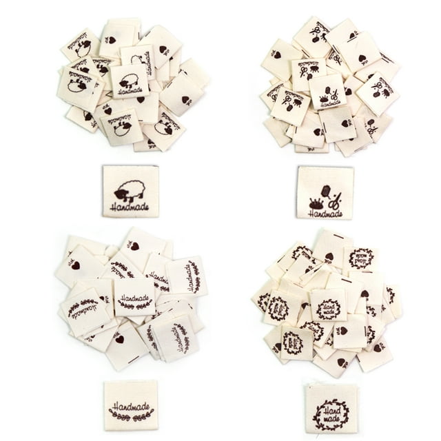 Etiquetas de tela para coser a mano de Estrela, 80 piezas de etiquetas de tela, etiquetas textiles para ropa, etiquetas hechas a mano con patrones de cordero y amor, etiquetas para costura DIY,