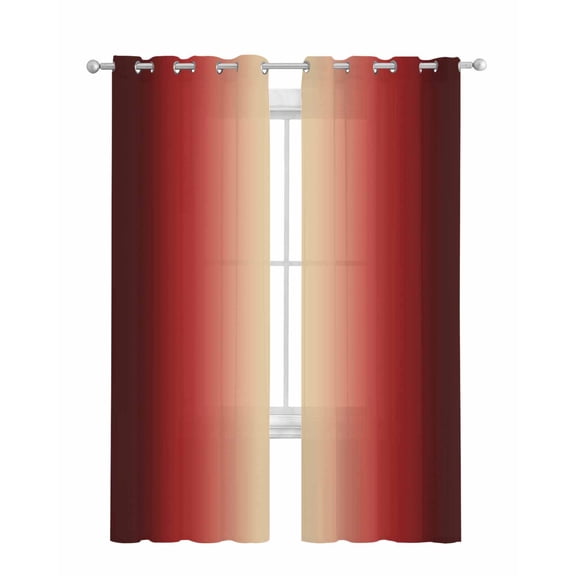 Dark Red Ombre Sheer Curtains 63 Inch Length 2 Panels Set for Living Room/Bedroom, Modern Yellow Gradient Farmhouse Art Kitchen Curtains Grommet Semi-Sheer Curtains Drapes Window Treatments 42"x63"x2