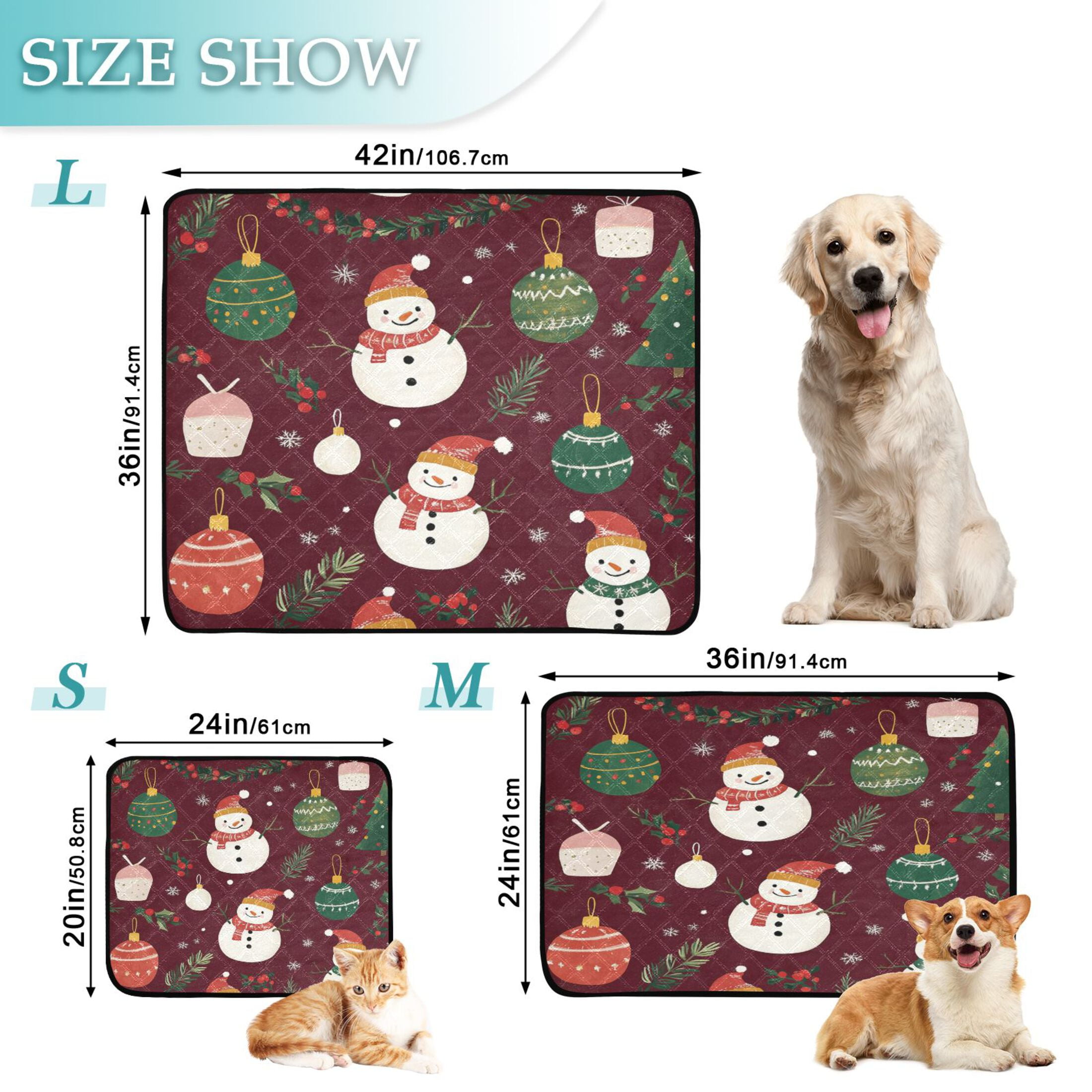 Qxltty Christmas Pattern with Snowmen and Green Trees Cat litter Pads Pet Set of 2 Diaper Mats Center Anti-leakage Layer Absorbent Soft and Comfortable