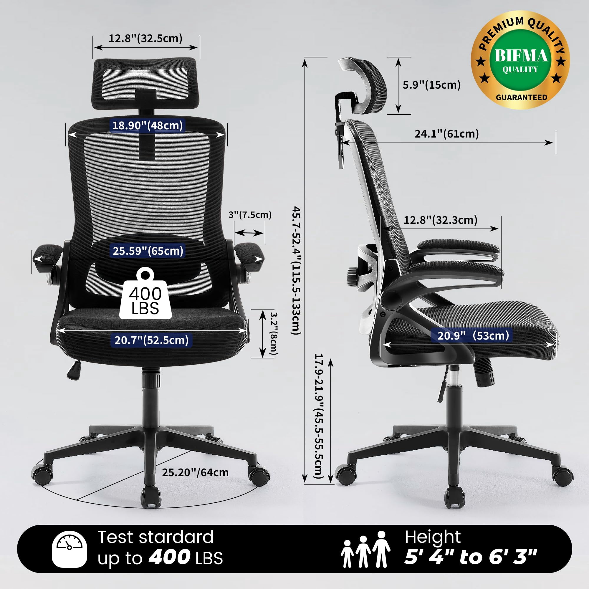Nexthro Ergonomic Office Chair, 400 LBS Computer Chairs with Adjustable Lumbar Support, Breathable Mesh Desk Chair Ergonomic with Thickened Cushion, Comfy Home Office Desk Chair (Black)