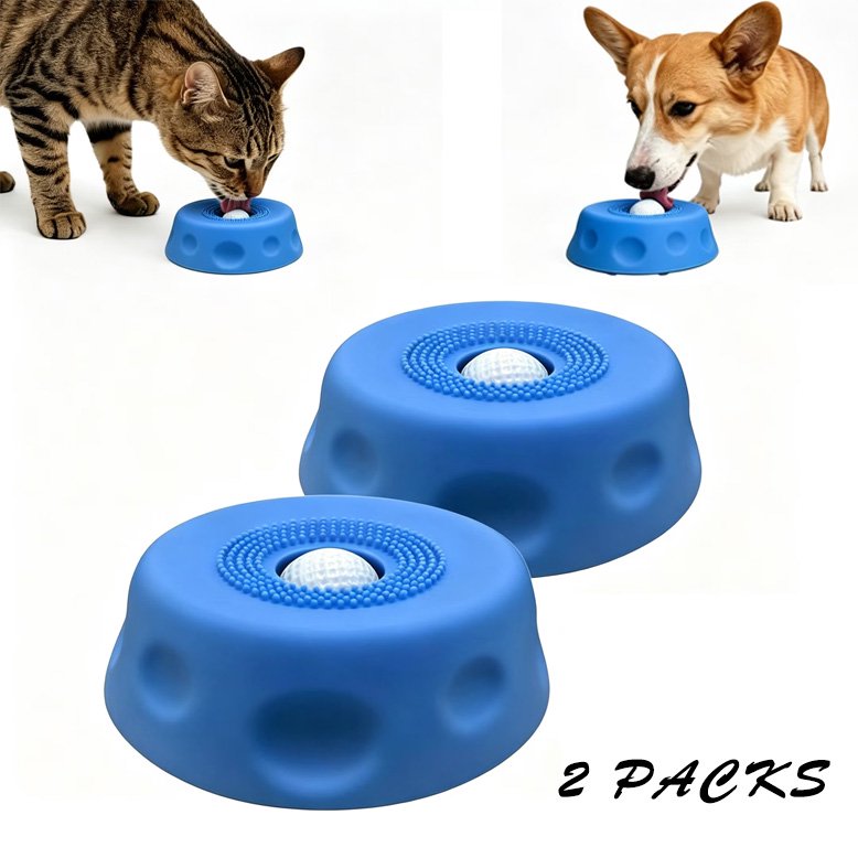 Dog Lick Bowl with Ball,Lick Ball Bowl for Dogs,Dog Licking Bowl with Rolling Ball,Slow Feeder Ball Bowl to Slow Pet Eating,Rolling Ball Dog Bowl Give Pet More Time to Enjoy Eating. (Blue-2pcs)