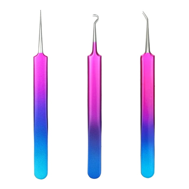 Juego de 3 pinzas de titanio multicolor para eliminar puntos negros y espinillas, herramientas de belleza en bolsa OPP.