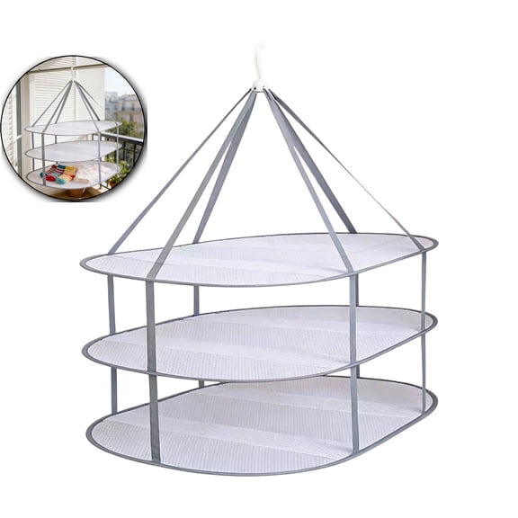 3-Tier Folding Mesh Clothes Drying Rack, Hanging Sweater Dryer for Laundry, Large Foldable Flat Dry Hanger, Portable Mesh Clothes Drying Net for Delicate Garments