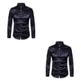 thumbnail image 4 of Minnieouse Camisa transpirable para hombre Satén con mangas largas - Trabajo Boda o hogar Camisa para hombre Manga larga formal Grande negro L negro L 2piezas, 4 of 6