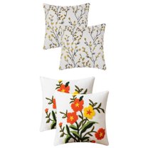 Unique Bargains 4 Pcs Floral Embroidered Throw Pillow Cases Yellow Flower/Flower-6