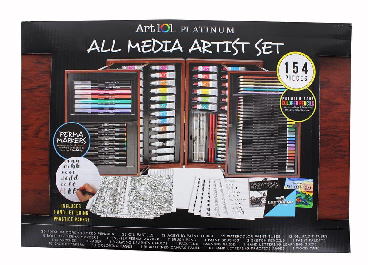 Art 101 All-media Artist Painting & Drawing 154-piece Wooden Case Artist Set 