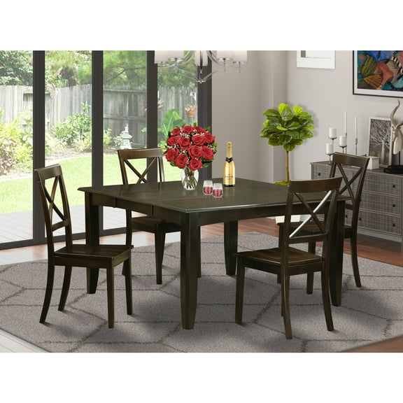 East West Furniture PFBO5-CAP-W 5 Piece Dining Table Set-Dining Table With Leaf and 4 Kitchen Chairs