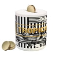 thumbnail image 1 of Flower Piggy Bank, Exotic Petals with Tropic Butterfly over Minimalist Striped Background, Ceramic Coin Bank Money Box for Cash Saving, 3.6" X 3.2", Black White Pale Coffee, by Ambesonne, 1 of 4