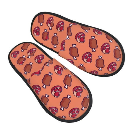 

KLL Cartoon Meat Slippers for Women Men House Slip on Indoor Outdoor Bedroom Furry Fleece Lined Ladies Comfy Anti-Skid Rubber Hard Sole-Medium