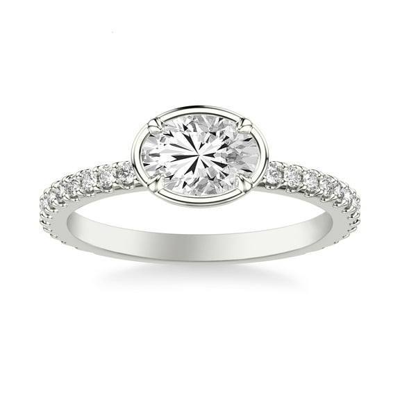 Oryn Jewel 14K White Gold Over Ring - 1.9 Ct Lab Created Diamond Solitaire with Accents Bezel Set Ring - Oval Cut Engagement Ring - Trendy Jewelry Gift for Her - Everyday Wear Diamond Ring