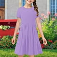 thumbnail image 4 of FAIWAD Girls Summer Short Sleeve Dress Casual Flowy Tiered A Line Sundress Kids Basic Skater Twirl Party Daily Dresses 4-14Y, 4 of 9