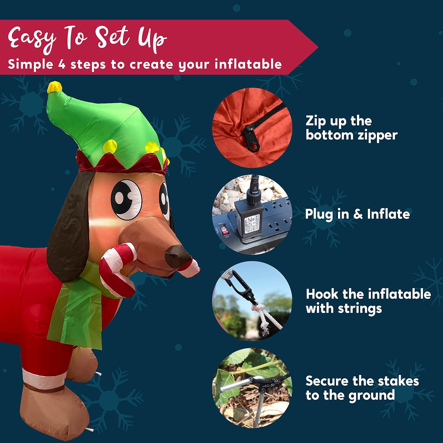 Joyfy 5 Ft Christmas Inflatable Puppy with Candy Cane photo 6