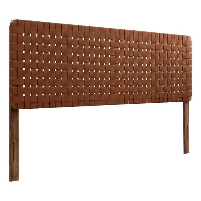 Pemberly Row Weave Vegan Leather King Headboard in Walnut Brown