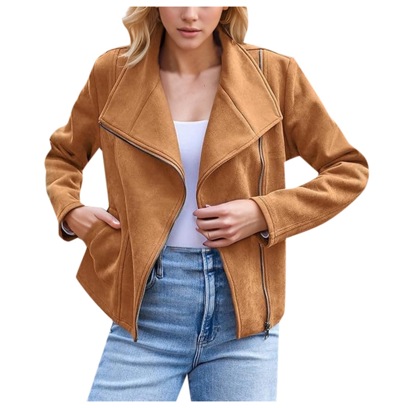 Plus Size Women's Fashion Moto Jacket Suede Leather Outerwear for