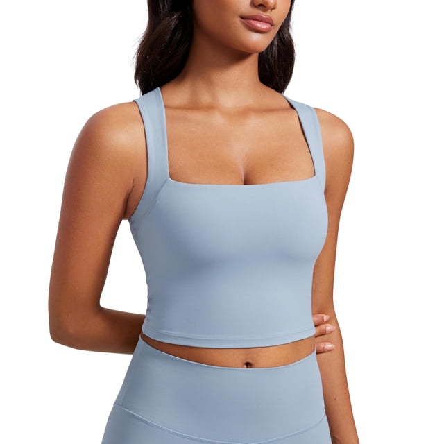 Top Corto Deportivo CRZ YOGA Butterluxe con Escote Cuadrado Azul Talla L