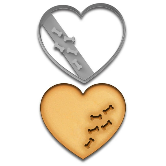 Dog Bones in Heart Cookie Cutter - 4x3.55 Inches, Perfect for Pet Lovers & Baking
