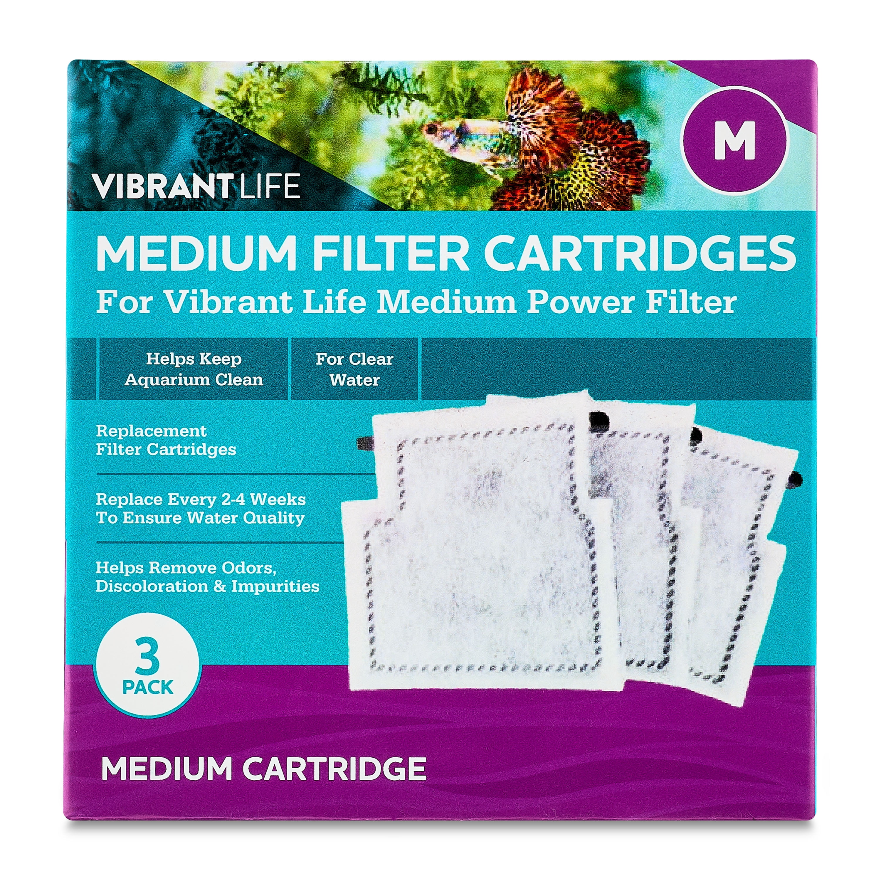 (4 pack) Vibrant Life Medium Filter Cartridge for Freshwater and Saltwater 5- to 10-Gallon Aquariums, 3 Count