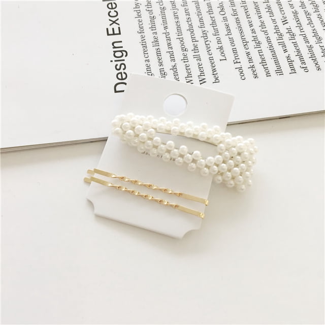 Juego de 3 piezas de pinzas para el cabello con perlas, flequillo de aleación, accesorios para el cabello para mujeres y niñas