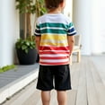 thumbnail image 5 of YABCSAZ Boys Summer Outfit Sets Short Sleeve T-Shirts Tops and Wide Leg Bermuda Shorts Kids Sets Striped Graphic Summer Clothes Loose Casual Baby 2Piece Playwear Sets Size 6 Years, 5 of 5