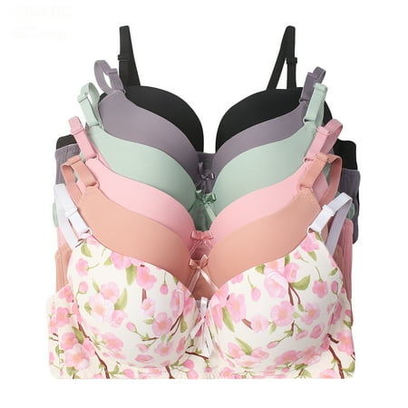 6 Pieces Underwired Pushup Women Gentle Push Up Bra B and C Cup (34C)