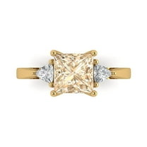 2.32 ct Princess Cut Natural Morganite 3 Stone 18K Yellow Gold Womens Engagement Ring