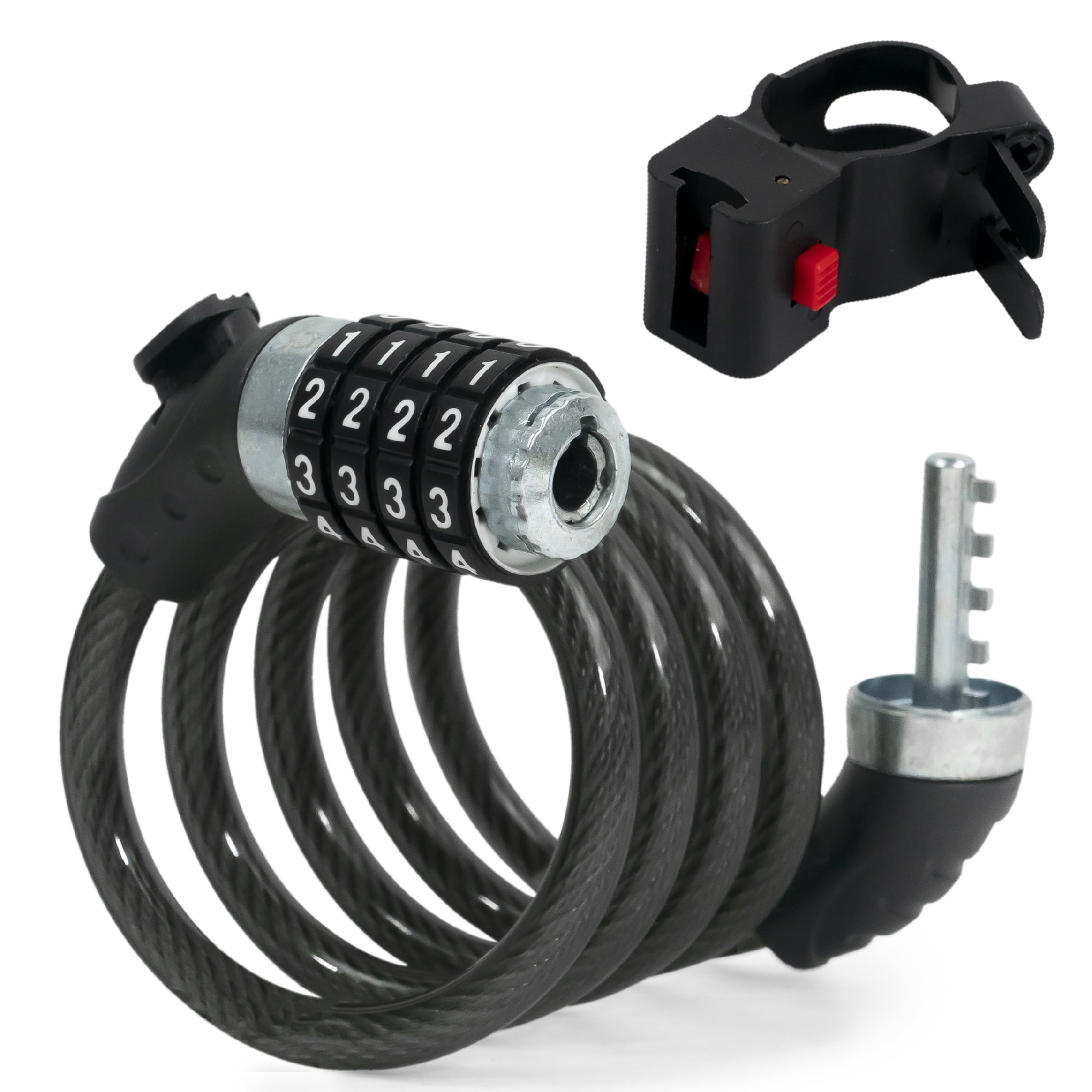 Bike Lock Cable, Combination Anti Theft Bike Locks Heavy Duty, Security Resettable Bicycle Lock with Mounting Bracket, 4 Feet Long for Bike, Motorcycle, Bicycle, Door, Gate, Fence - FO3957