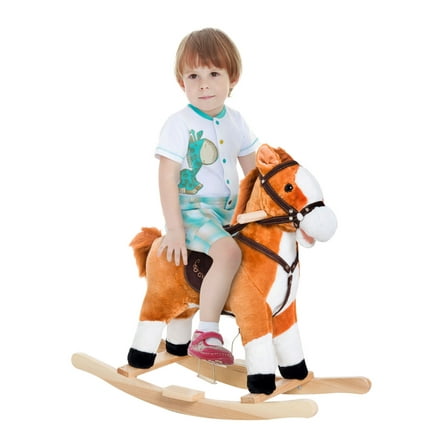 Kids Plush Toy Rocking Horse Ride on with Realistic Sounds - Brown