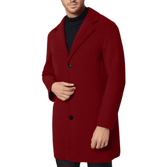Homeyce Mens Trench Coat Wool Blend Notch Lapel Peacoat Single/Double Breasted with Pockets Cardigan Jacket Warm Fall Winter Trench 2025 Mid Long Jacket,Red 4XL
