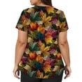 thumbnail image 5 of LNZGNM Plus Size Women's Scrub Top V neck Short Sleeve Loose Fit with Floral Leaf Print Working Uniform Blouse Working Tops,Black(XXXL), 5 of 6