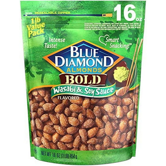 Blue Diamond Almonds Wasabi .. & Soy Sauce Flavored .. Snack Nuts, 16 Oz .. Resealable Bag (Pack of .. 1)