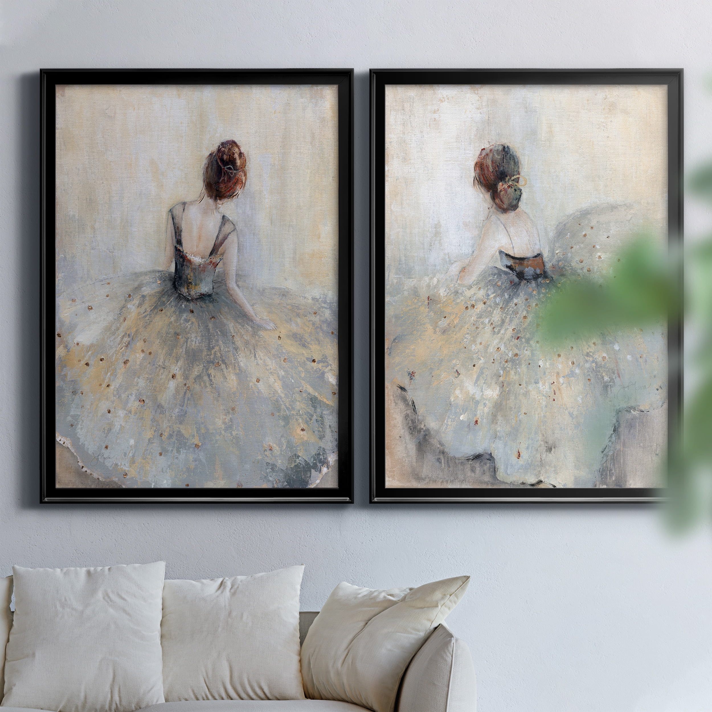 2 Piece Set Beautiful Contemplation Premium Framed Canvas - Ready to Hang - 26.5 x 36.5 Each - Black Frame