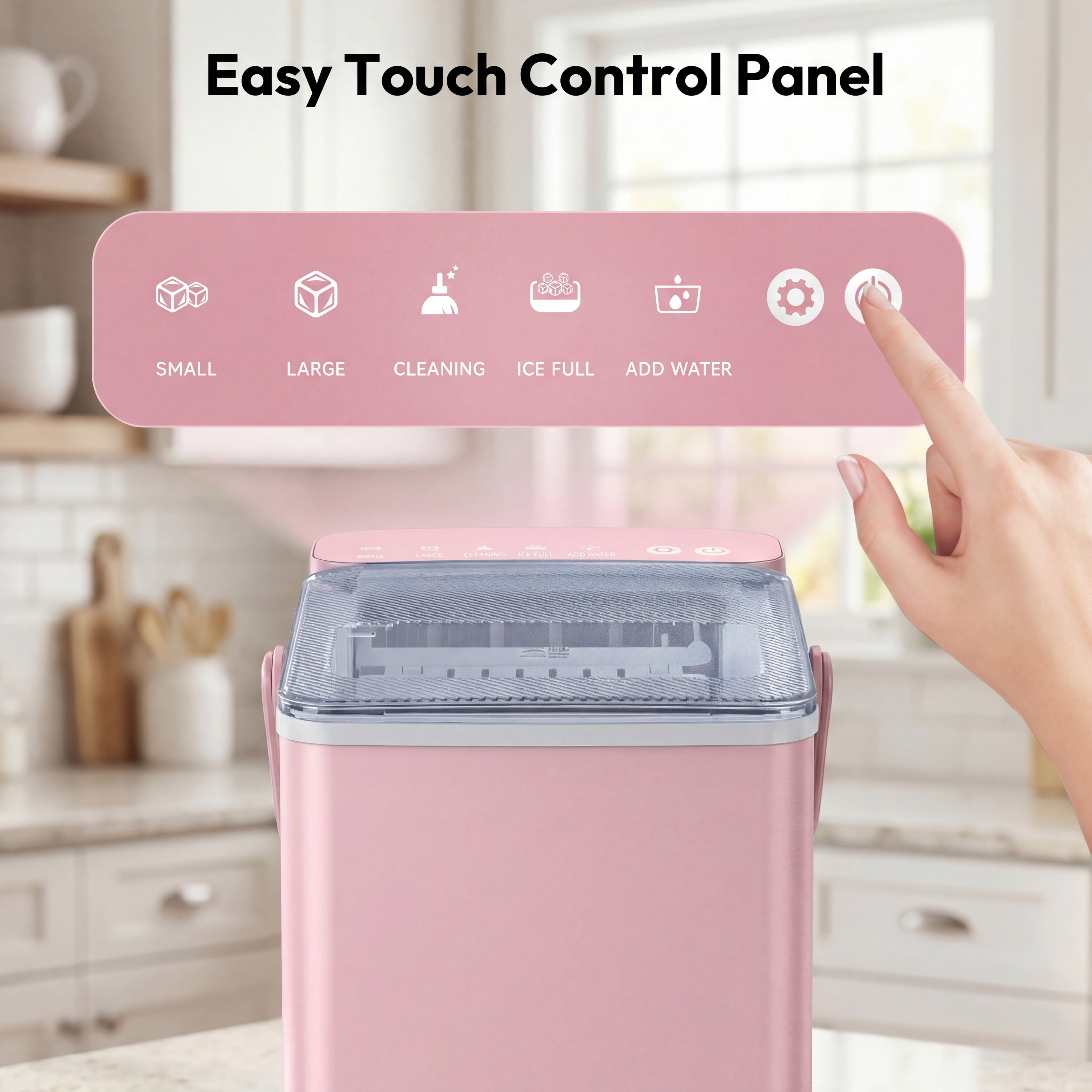 EUHOMY Countertop Ice Maker, 26 lbs/Day Portable Bullet Ice Machine, Self-Cleaning, Compact Design, Pink