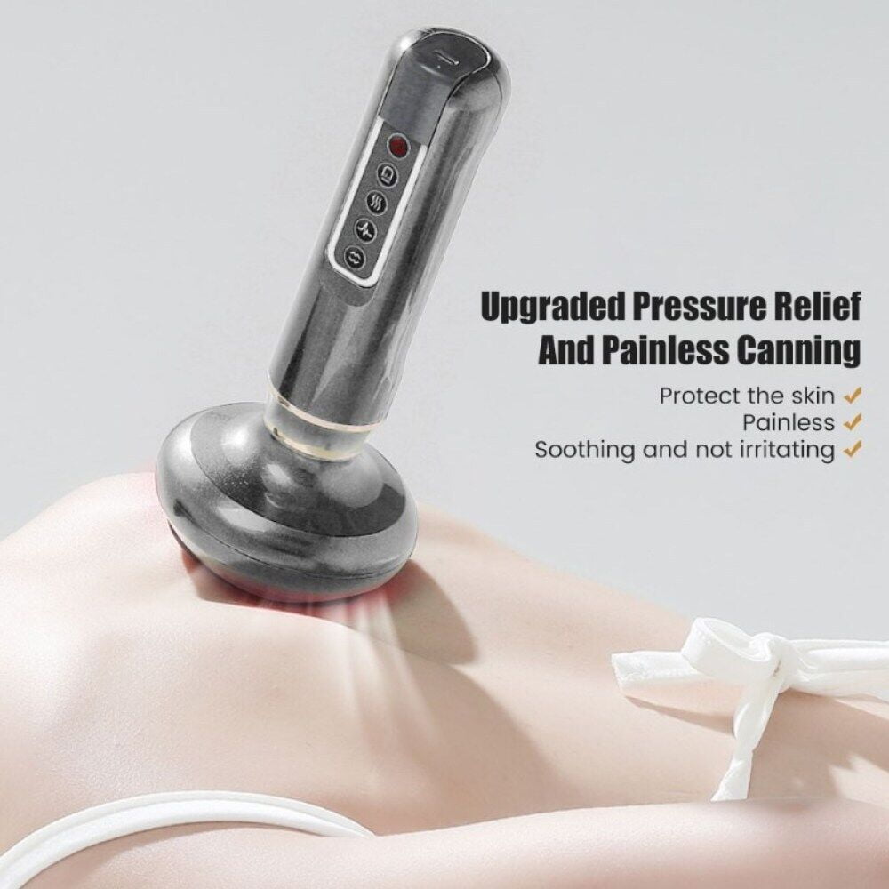 Soapow Electric Cupping Set Gua Sha Device Massage Tool with 12 Modes, 3 in 1 Smart Heating Vacuum Therapy Scraping Machine, Portable Rechargeable Cupping Massage Tool with Steel Balls, Gray