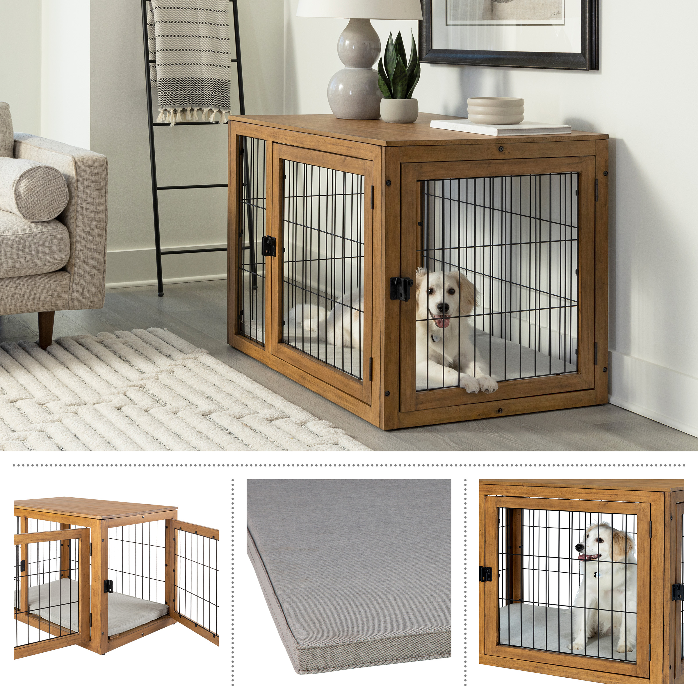 PETMAKER Furniture-Style 2-Door Crate for Dogs with Cushion