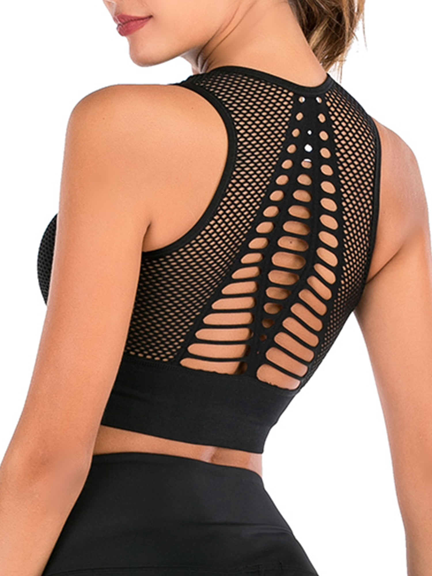 SAYFUT SAYFUT Women Mesh High Neck Sports Bra Full Coverage Yoga