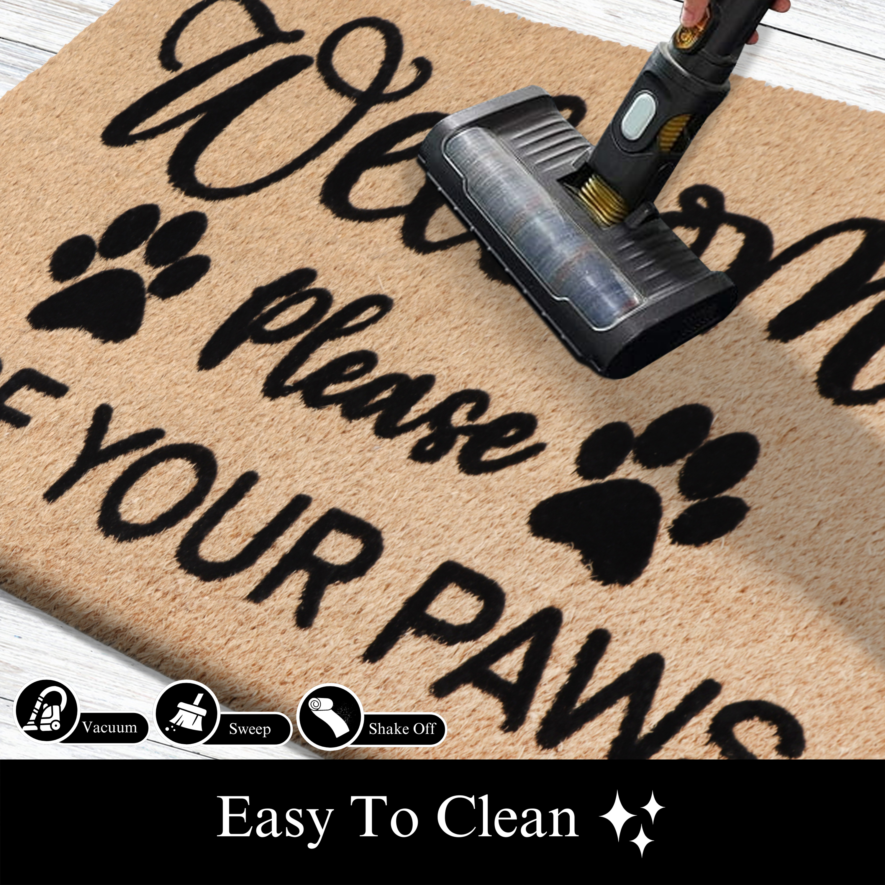 A1HC Natural Coir Flocked Welcome Paws Doormat, 18"x30", Durable & Non-Slip
