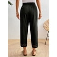 thumbnail image 3 of DOKOTOO Womens Casual Crochet Lace Pants Drawstring Elastic Waist Cropped Pants Lightweight Straight Leg Trousers with Pockets, 3 of 8