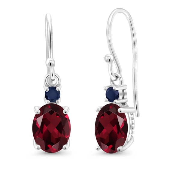 Gem Stone King 10K White Gold Red Rhodolite Garnet and Blue Sapphire Dangle Earrings for Women (2.90 Cttw, Gemstone Birthstone, Oval 8x6mm)