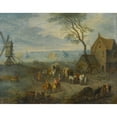 thumbnail image 2 of Joseph van Bredael 24x20 Gold Ornate Framed and Double Matted Museum Art Print Titled - A Village Scene with Travellers by a Windmill, 2 of 4