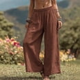 thumbnail image 2 of Mceream Linen Pants Women Wide Leg Plus Size Casual Lightweight Elastic Waist Pants Loose Fit Summer Boho Flowy Pants Vacation Fashion Outfits Coffee XL, 2 of 3