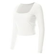 thumbnail image 3 of MixMatchy Women's Second Skin Square Neck Long Sleeve Slim Crop Top Tee, 3 of 4