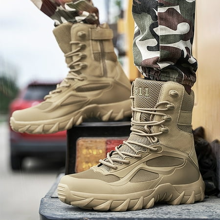 

Akiihool Boots for Men Men s Fashion Platform Boots Lace Up Lug Sole Ankle Booties Shoes (Khaki 10)