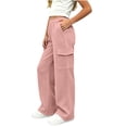 thumbnail image 6 of Efsteb Girls Sweatpants Kids Wide Leg Cargo Pants Solid Color Baggy Sweat Pants Teen Joggers Casual Trousers with Pockets (Pink,14-15Years), 6 of 8
