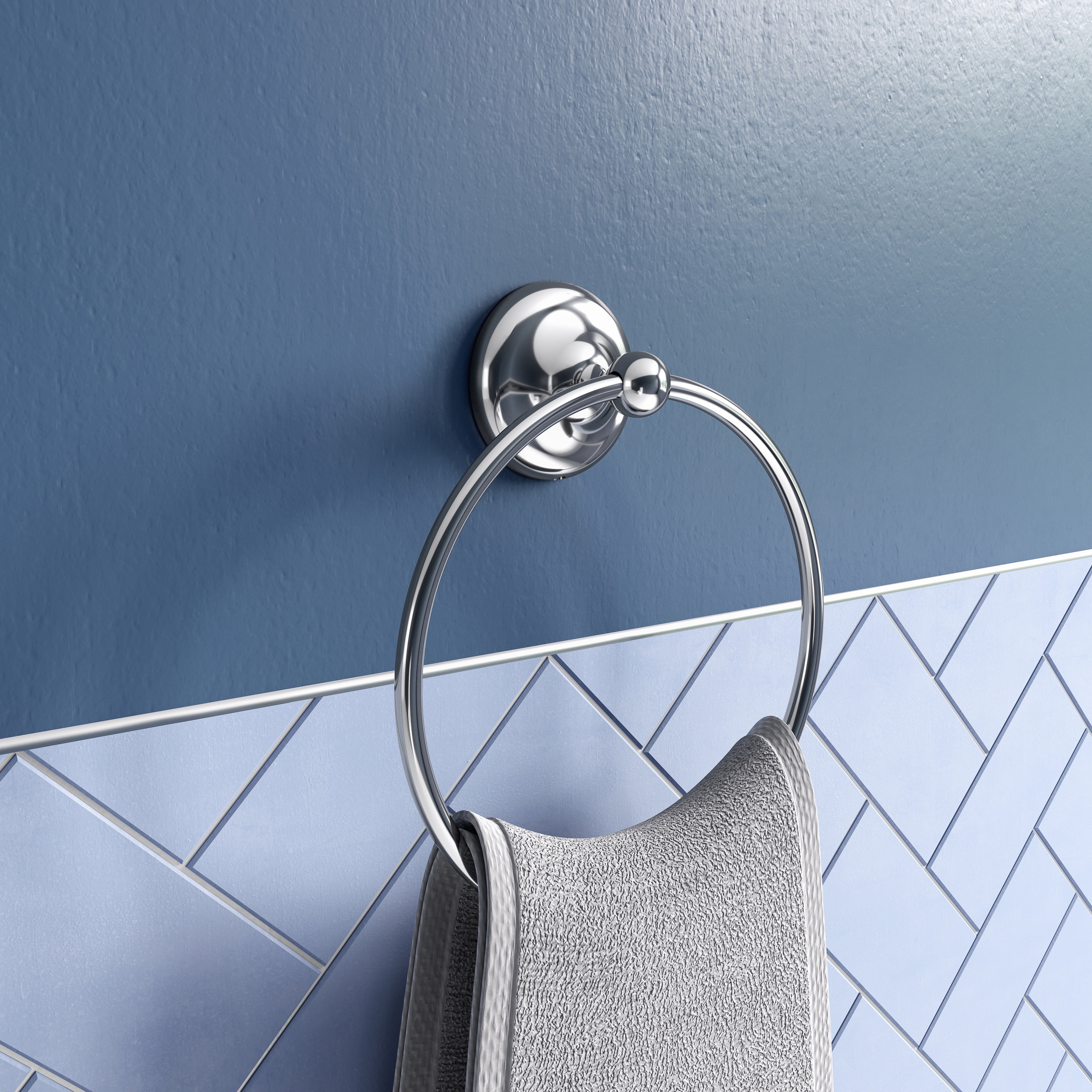 Croydex Grosvenor Flexi-Fix Screw or Glue Towel Ring, Chrome