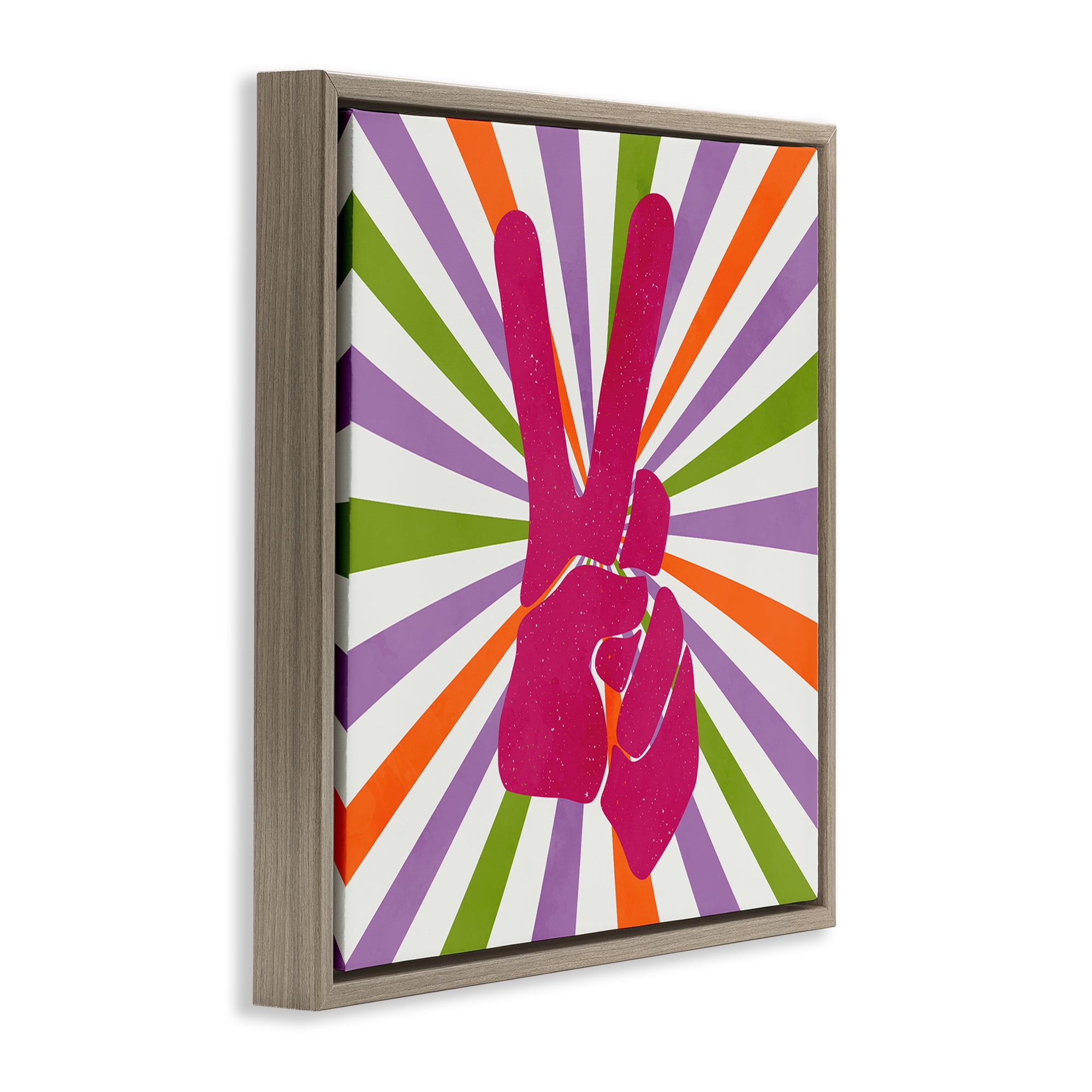 Stupell Industries Peace Sign on Stripes Abstract Painting Brown Floater Framed Canvas Art Print Wall Art, 18 x 18