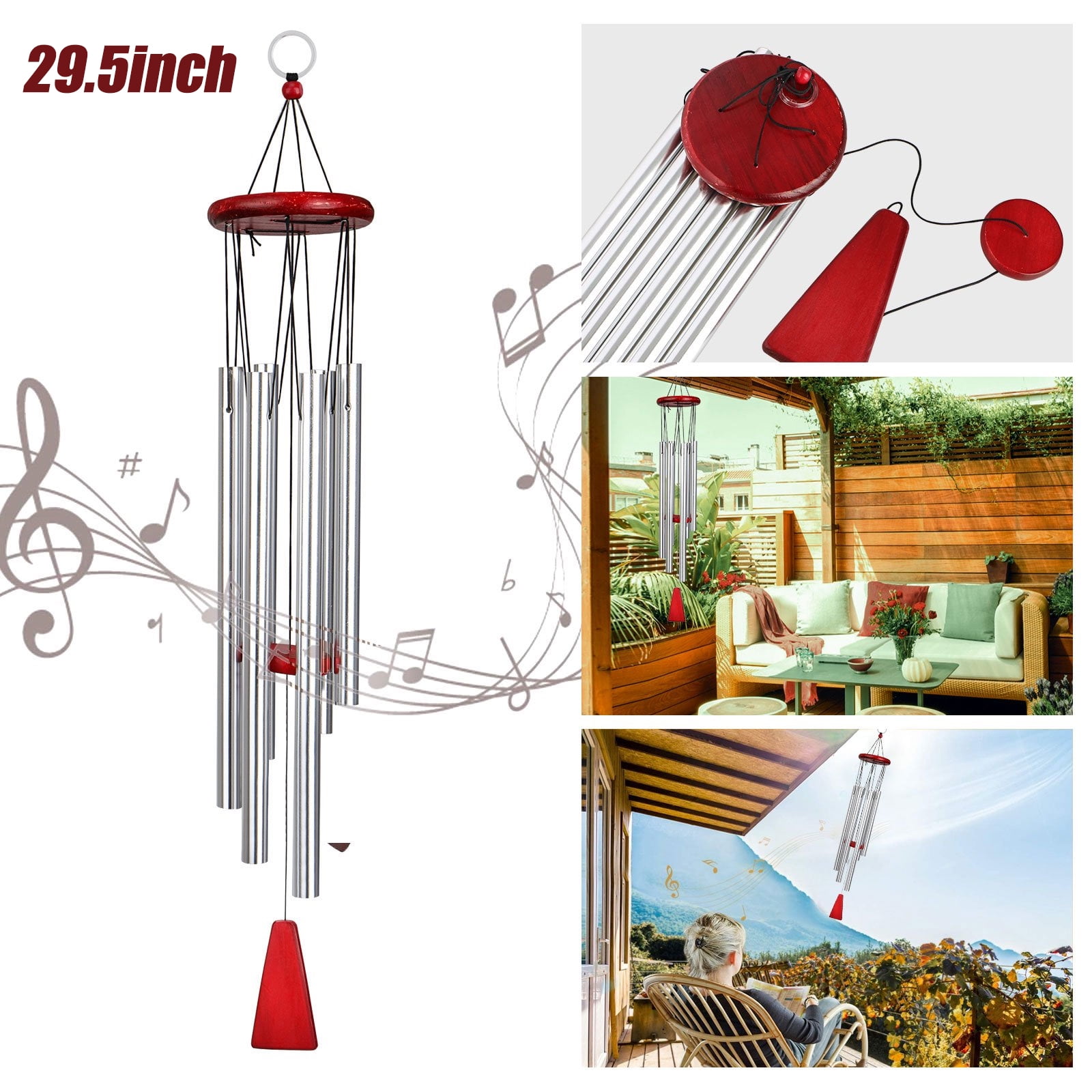 Wind Chimes Outdoor, TSV Large Deep Tone Wind Tubes Windchimes, Memorial Garden Chimes with 6 Aluminum Tuned  Tubes Wind Bell Soothing Melodic Tones Hanging for Indoor Outdoor Garden Patio Decor