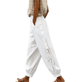 thumbnail image 2 of Favoffer Women Cotton Linen High Waist Pants Button Up Waist Drawstring Tie Tapered Ankle Straight Leg Casual Pants for Casual Daily, 2 of 6