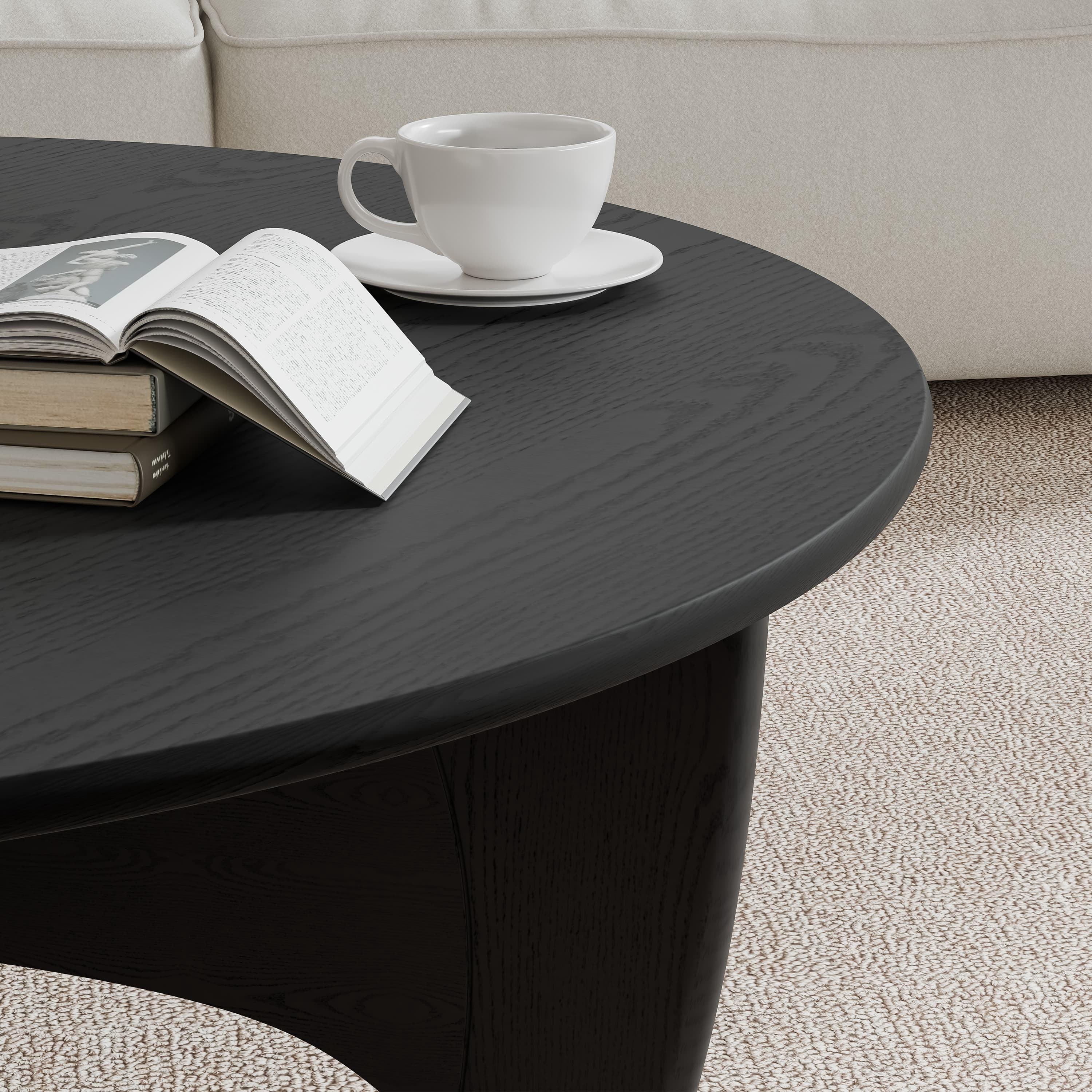MAYEERTY 38"x38"x16" Solid Wood Coffee Table Round Sofa Table,Black