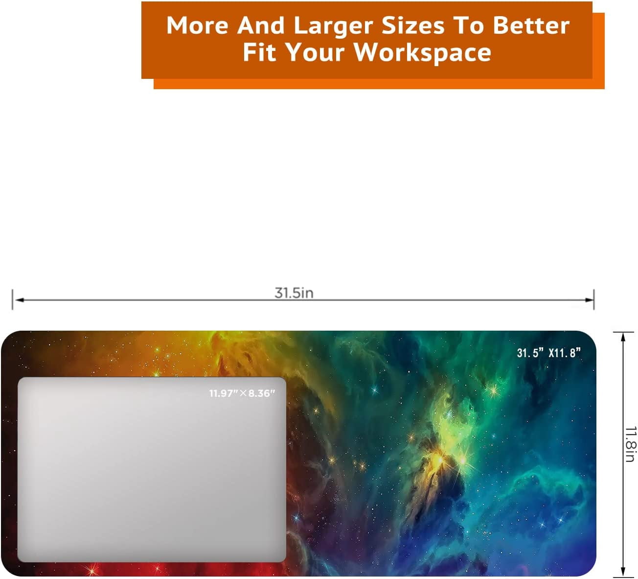 Mouse Pad Fantasy Galaxy Design 31.5x11.8 Inch Non-Slip Large Gaming Mouse Pad, Red and Blue Starry Office Desk Mouse Mat, Waterproof Rectangle Shape Rubber Mousepad for Wireless Mouse Laptop BDZZSE6